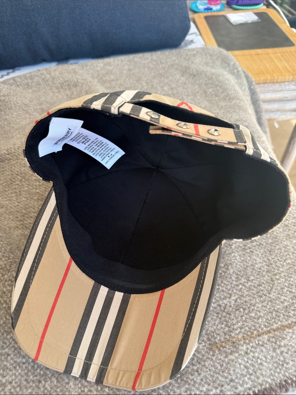 Burberry Beige Black and Red Stripe TB Monogram Cap - Picture 3 of 5